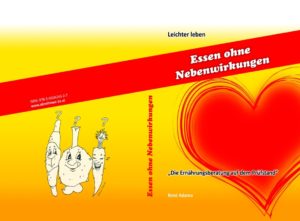 rotes Herz auf gelbem Untergrund - daneben Gemüse mit Gesichtern