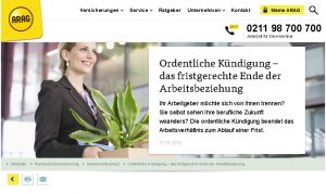 Screenshot der ARAG-Seite