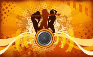 tanzende Schattenrisse vor orangem Hintergrund