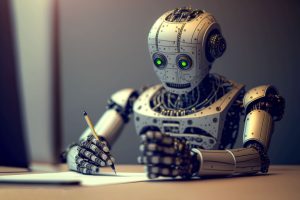 ein Roboter mit Stift und Papier