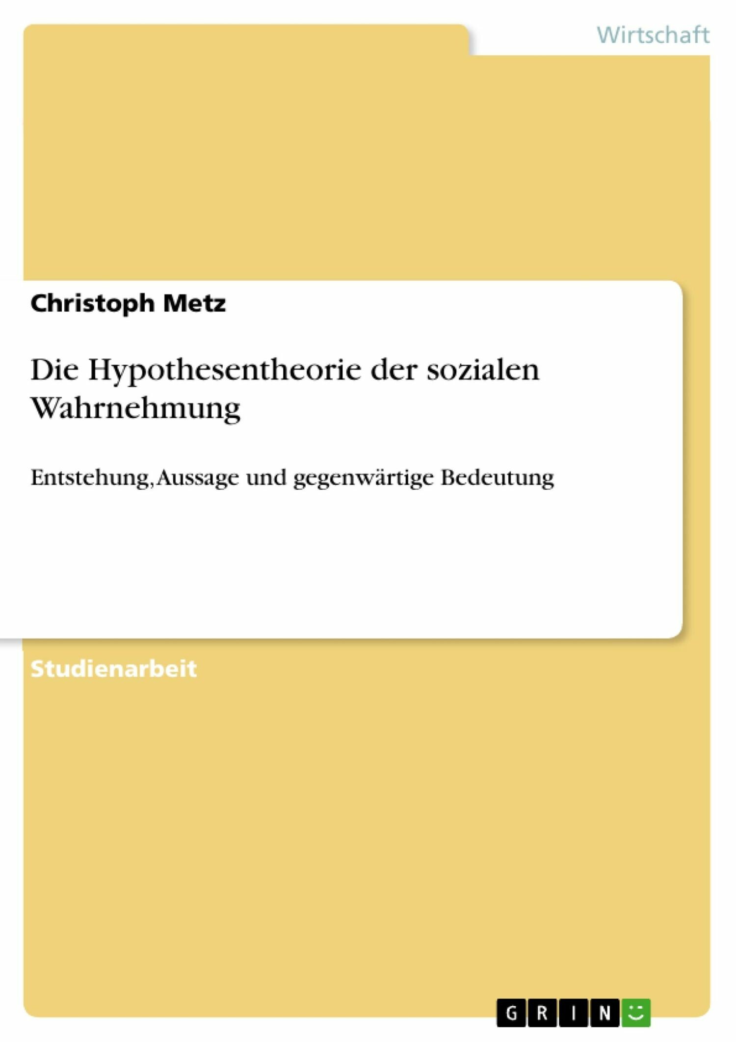 Die Hypothesentheorie der sozialen Wahrnehmung - PDF eBook kaufen