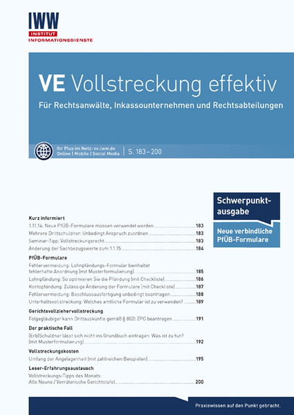 VE Vollstreckung effektiv Fachzeitschrift | Juristische ...