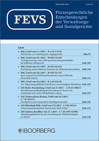 Fürsorgerechtliche Enscheidungen der Verwaltungs- und Sozialgerichte (FEVS) Fürsorgerechtliche Enscheidungen der Verwaltungs- und Sozialgerichte (FEVS)